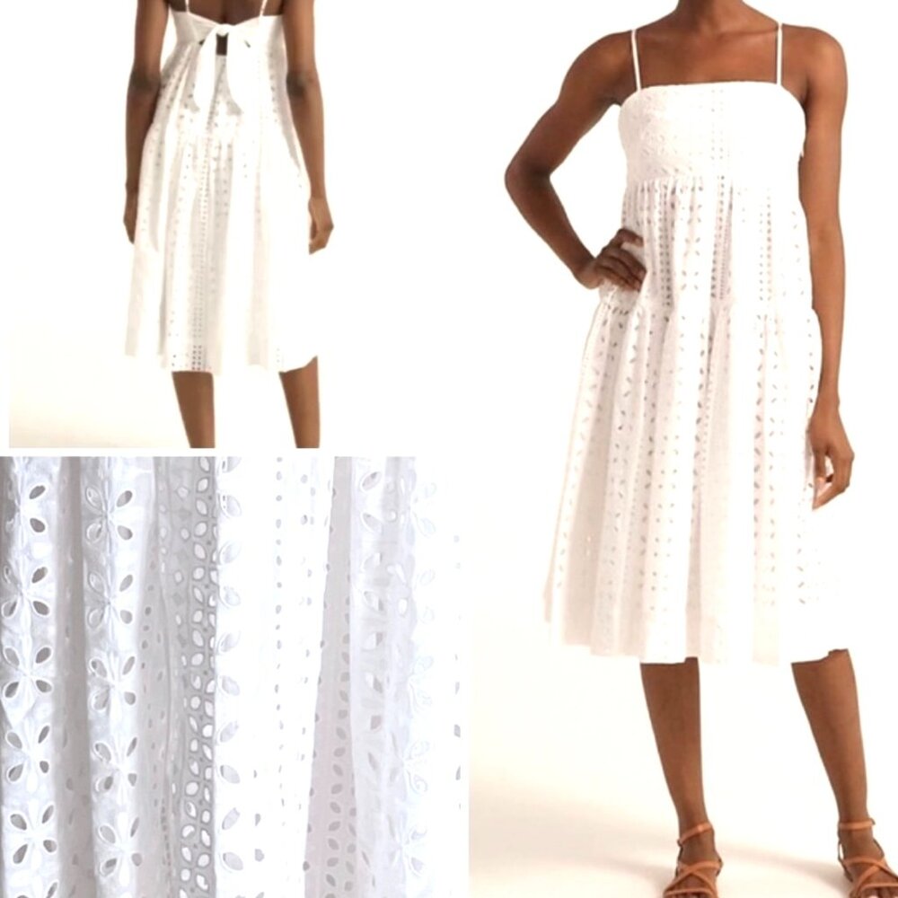 J CREW  EYELET TIE BACK Adjustable Straps Tiered Mini Dress